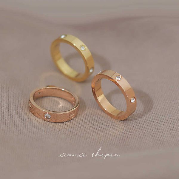 

original designer colorless high grade card plain ring for female minority design light luxury love rose gold fashion, Golden;silver