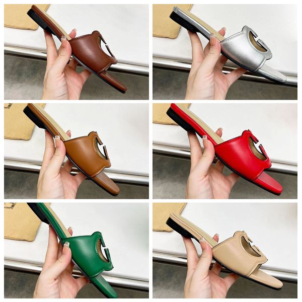 

designer slides brand designer sandals one word slippers classic hollow square slippers flat heel fashion versatile leather casual comfort, Black