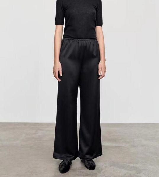 

pattern silk blended pants 23 spring/summer totem e new elastic high waist slim glossy wide leg casual pants female, Black;white