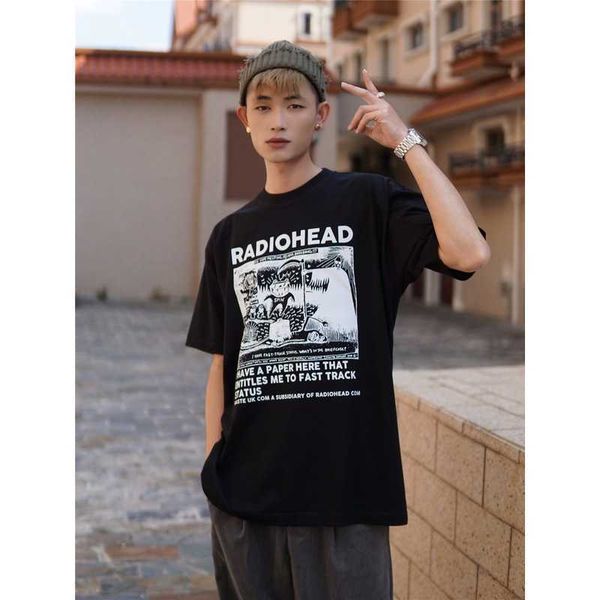 

radiohead t-shirt radio commander band rock festival print short sleeve, White;black