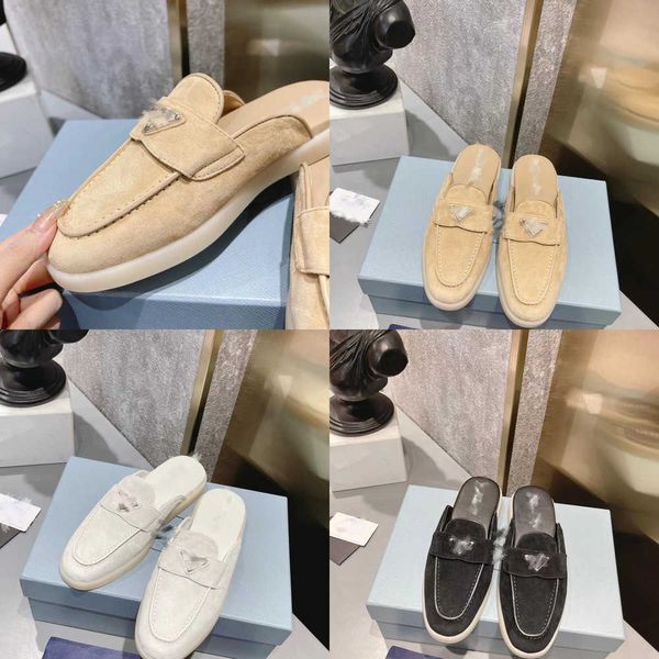 

designer mule sandal flat shoes flats slippers casual shoe spring summer slipper women home indoor suede triangle soft leather ladies outdoo, Black