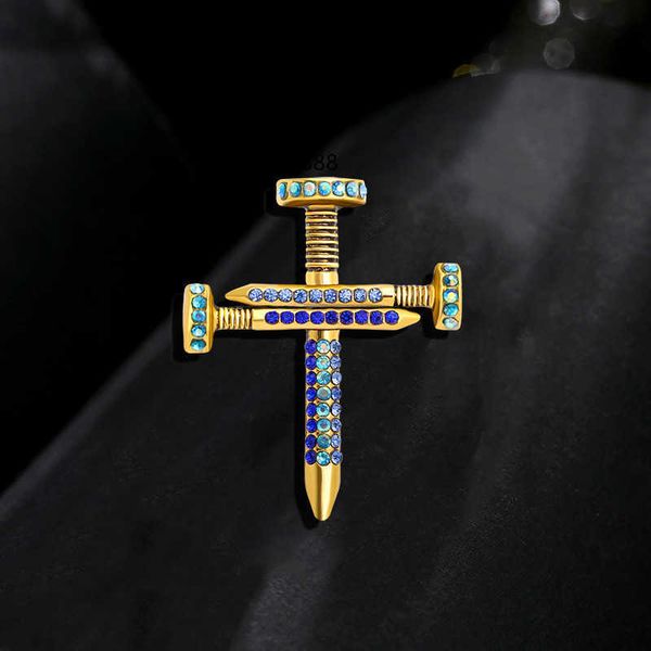

new cross brooch hip hop full diamond nail brooch alloy pin, Gray