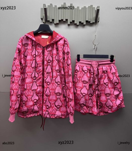 

luxury designer tracksuits women casual sets 2pcs symmetric pattern hooded zippered long sleeved jacket and lace up shorts, Gray