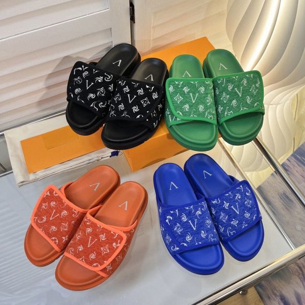 

miami pool pillow comfort designer slippers sandals embossed luxury printing slides sunset flat mules summer beach slipper men womens shoes, Black
