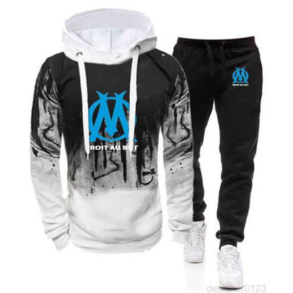 

droit au but marseille men's new long sleeves gradient hoodies casual jacket sport coatspants comfortable two pieces suits, Gray