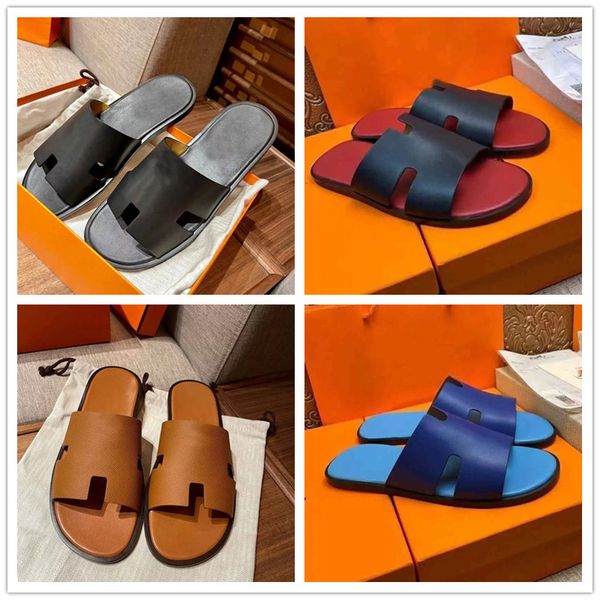 

summer 23s luxury izmir sandals shoes calfskin leather men slippers slip on beach slide flats boy's flip flops sandalias eu38-46.origin, Black