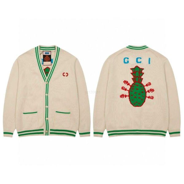 

autumn/winter 2023 sweater designer men's knitted sweater embroidered big pineapple cardigan coat men's and women's v-neck ja, Black;brown