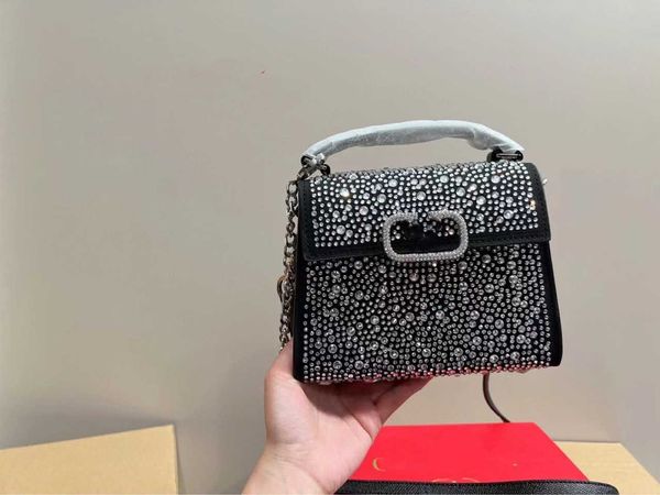 

new mini 23 diamond inlaid diamond valenti bag handbag with flip cover single shoulder crossbody chain crystal v portable small square bag