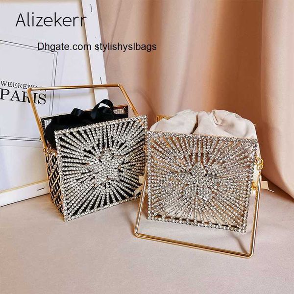 

totes shiny star diamonds evening bags women 2020 new luxury rhinestone metal cage clutch purse female chic hollow out shoulder bags