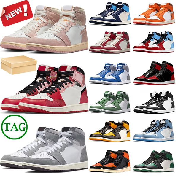 

with box jumpman 1 basketball shoes 1s mens trainers women sneakers washed heritage reverse olive mocha black phantom washed pink bred paten