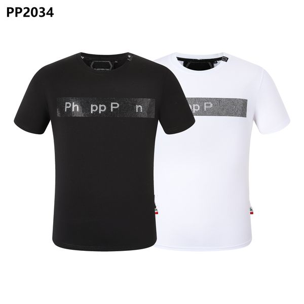 

phillip plain summer men's skull rhinestone t-shirt beads fashion designer men's t-shirt qp letter embroidery men's women&#03, White;black