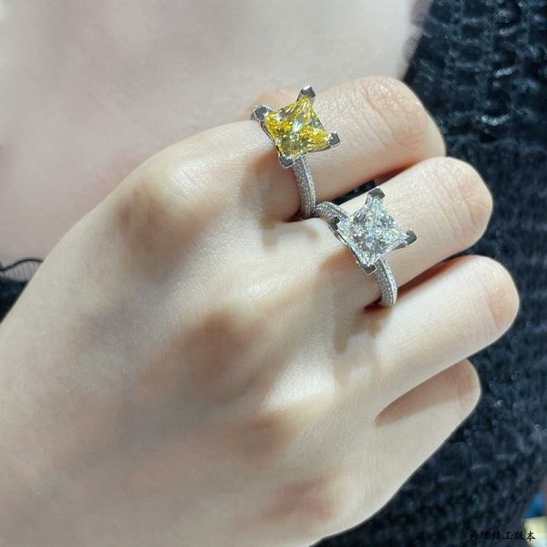 

original new love yellow diamond ring 925 sterling silver high carbon light luxury four claw wedding super sparkling little candy girl