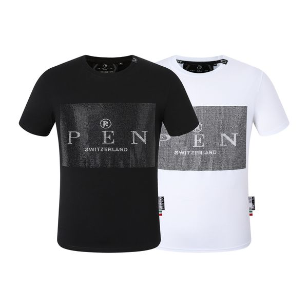 

phillip plain summer men's skull t-shirt diamond printing fashion designer men's t-shirt qp letter embroidery men's women&#03, White;black