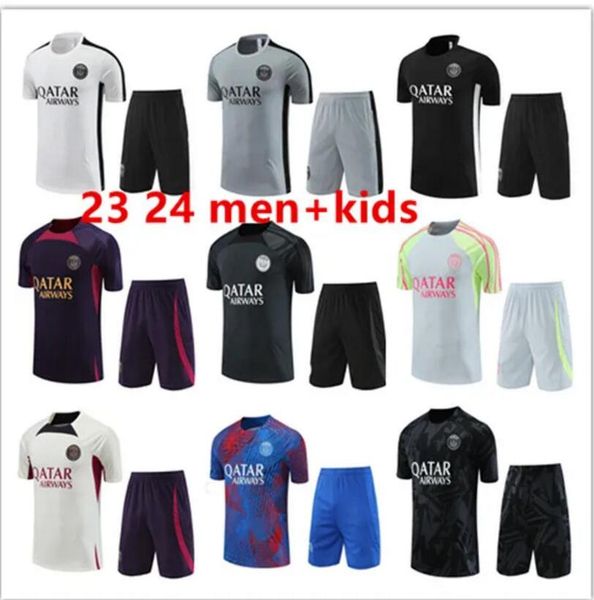 

22/23 psgs soccer jerseys tracksuit 23 24 paris sportswear men kids training suit short sleeved suit football kit uniform chandal sweatshirt, Black