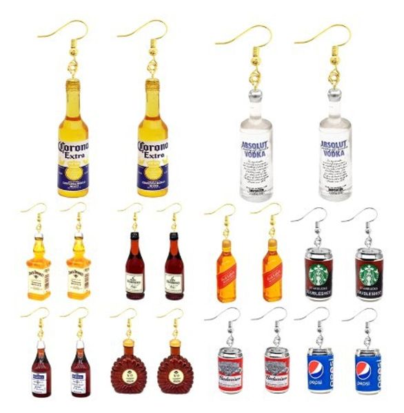 

charm women dangle earring handmade eardrop cute funny liquor spirits earrings resin drop bottle cans fashion delivery smtea, Golden