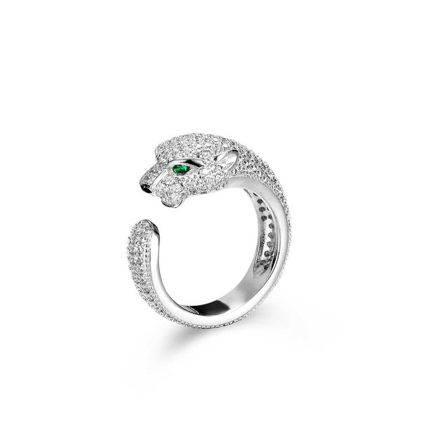 

internet celebrity carti sterling silver 925 leopard head cheetah emerald full diamond design inlaid with opening stone small ring 4xdf