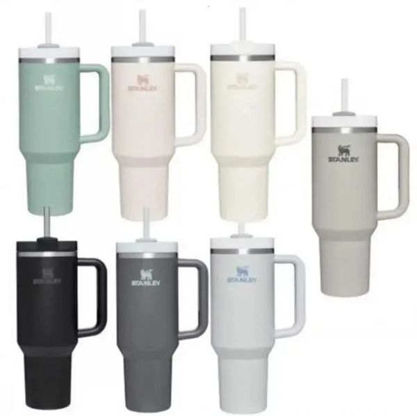 

new stanley h2.0 40oz stainless steel tumblers cups with silicone handle lid and straw 2nd generation big capacity car mugs insulated water