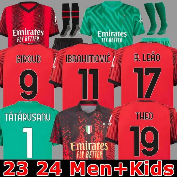 

23/24 milans ibrahimovic giroud soccer jerseys 2023 theo brahim tonali 4th shirt romagnoli r.leao s.castillejo kessie saelemaekers football, Black;yellow