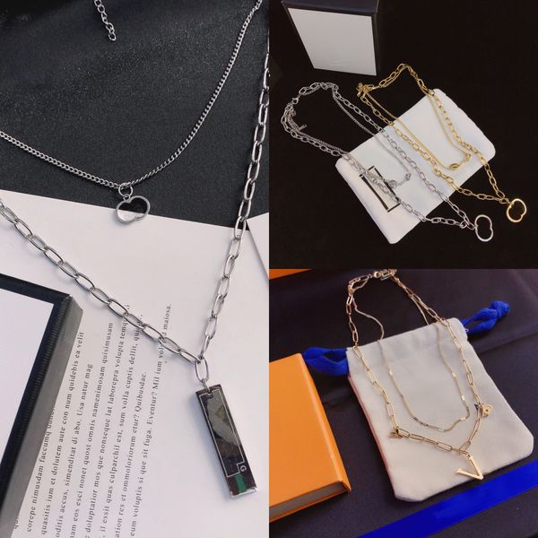 

luxury brand designer pendant necklaces designers stainless steel plated gold double-strand necklace for women wedding jewelry lover gift y2, Silver