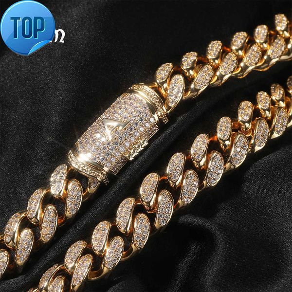 

diamond inlaid gold necklace men's hip-hop niche copper inlaid with zircon 12mm cuban chain letter necklace, Black