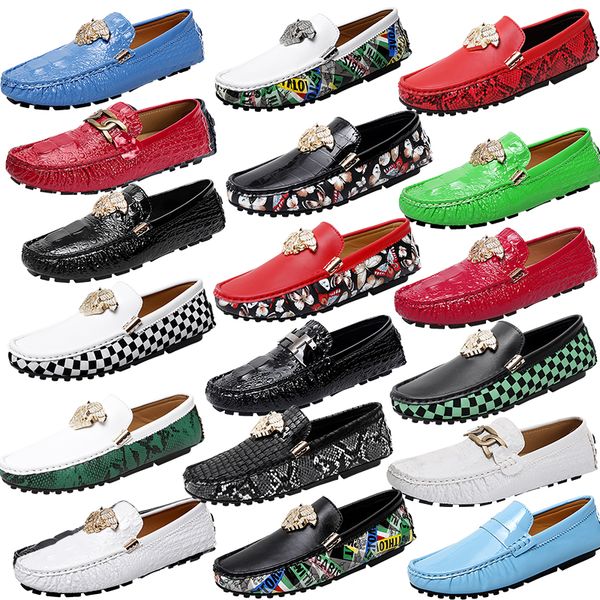 

luxury brand ltalian designer metal buckle soft leather loafers blue green red black snake print leather shoes dress shoes business formal s