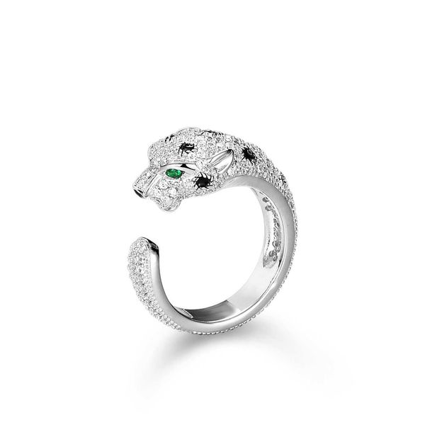

high version carti full diamond 925 sterling silver ring leopard head emerald inlaid with mosonite open single 95v1