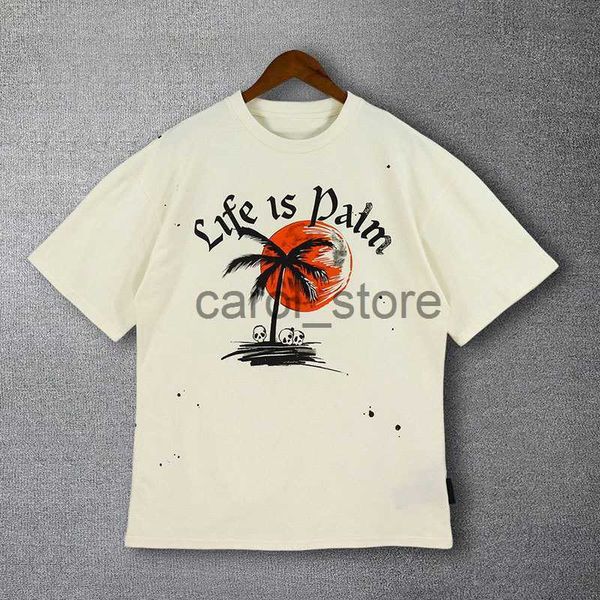 

men's t-shirts 2023 summer o-neck tshirt for men letter plant pattern t-shirt social club outfits tee shirt homme men beige summer j230, White;black