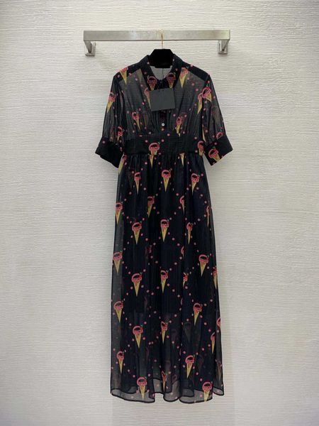 

23ss summer dresses women dress women designer clothes heavy duty beaded collar decorative half buckle placket drawn waist slim short sleeve, Black;gray