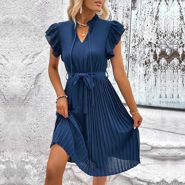 

fashion pleated solid color dress womens sleeveless summer, Black;gray