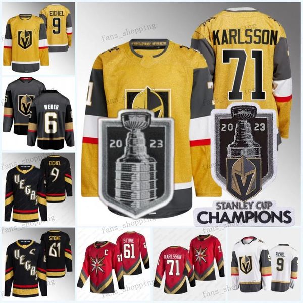 

2023 stanley cup champions jack eichel jersey alex pietrangelo william karlsson mark stone jonathan marchessault hockey jerseys gold grey wh, Black;red
