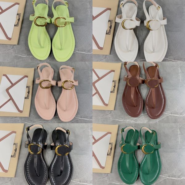 

designer sandals womens interlocking g thong sandal slingback cowhide flat mules real leather ankle strap double g buckle slides flip flops, Black