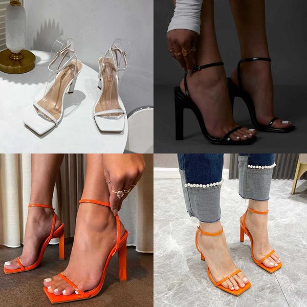 

summer sandals new narrow band women shoes thin high heel square toe ladies ankle buckle strap dress pumps s 230511, Black