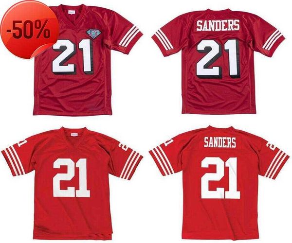 

stitched football jersey 21 deion sanders 1994 mitchell ness retro rugby jerseys men women youth, Black;red