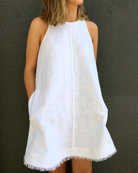 

summer loose womens wear dresses cotton and pocket letter linen dress, Black;gray