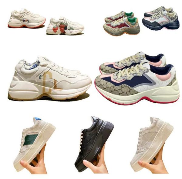 

sneakers designer women casual shoes rhyton sneakers men skateboard shoes red green striped leather embroidery stripes daddy shoes luxurys d, Black