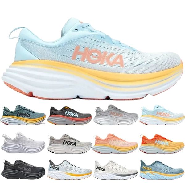 

designer running shoes men womens hoka bondi 8 clifton triple white black harbor mist summer blue fog runner mens sports sneakers trainers 3