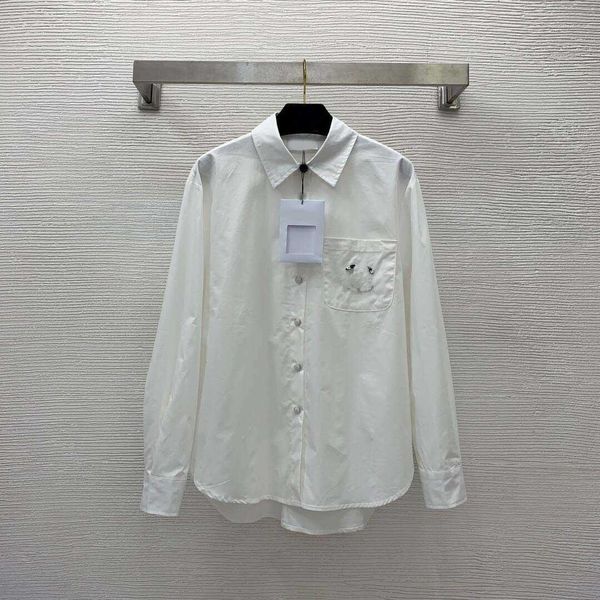 

23ss high neck blouse women shirt women designer clothes casual style new simple fashion temperament pocket letter logo long sleeve lapel sh, White