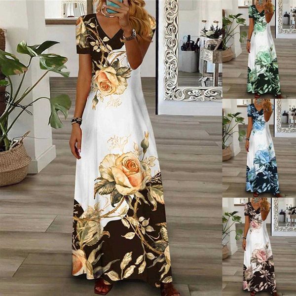

womens trendy positioning casual dresses printed v neck short sleeve dress, Black;gray