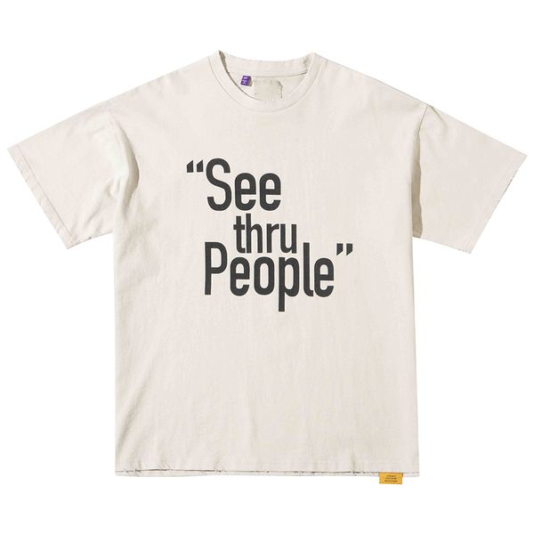 

23ss new woman men's t-shirts vintage slogan letter printed see thru people tee casual summer classic break short sleeve fashion breath, White;black