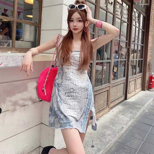 

luxury sling dress womens designer clothing denim fabric crocodile pattern embossed open halter carnival nights dresses designers dress for, Black;gray