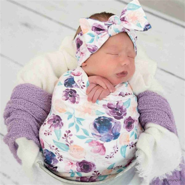 

sleeping bags baby swaddle blankets hat headband set for boy girl newborn floral infant wrap props r230804
