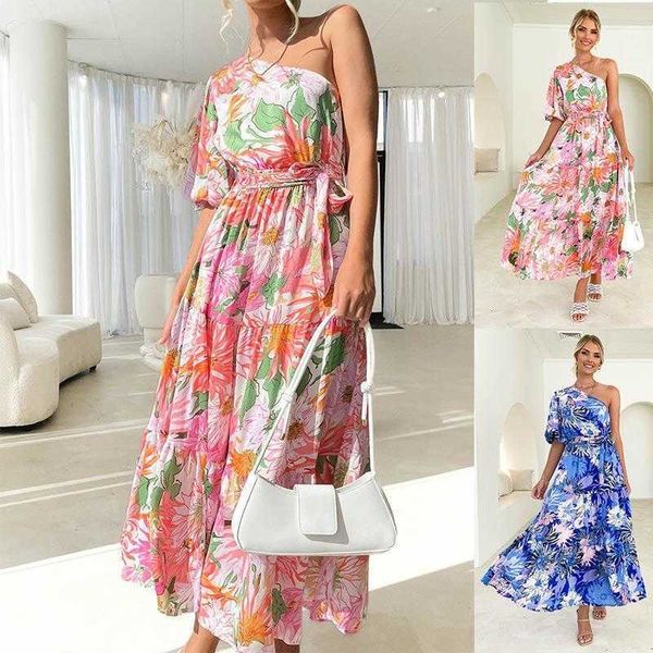 

summer long dress printed elegant holiday large hem for women, Black;gray