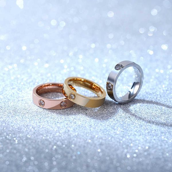 

original designer card's same six-diamond titanium steel ring for men and women with elegant temperament diamond inlaid stainless jewel, Golden;silver