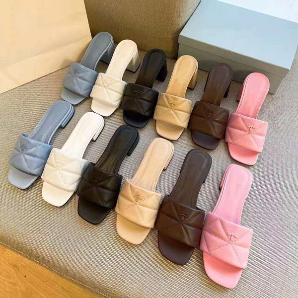 

designers women genuine triangle slipper sandals flat slides flip flops summer leather outdoor loafers bath shoes beachwear slippers black w