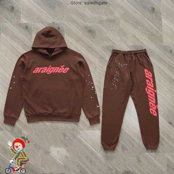 

designer men's hoodies sweatshirts young thug sp5der 555555 set brown sweatshirt tracksuit spider web hoody sweatpants suit, Black