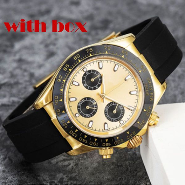 

watch mens watch chronograph movement multifunctional stainless steel rubber strap sapphire waterproof montre de luxe 40mm, Slivery;brown