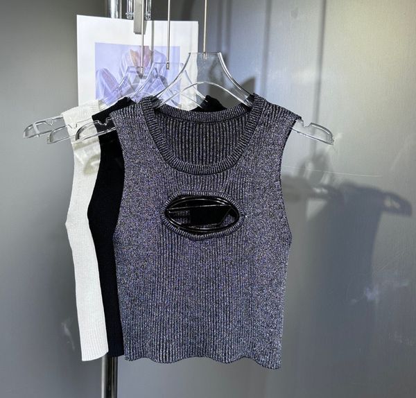 

Womens Knits Tank Tees Tops Cropped top knit designer T-shirt hollow out Tee womens knits women tops sexy sleeveless yoga summer tees vests S  L high quality metal, Black