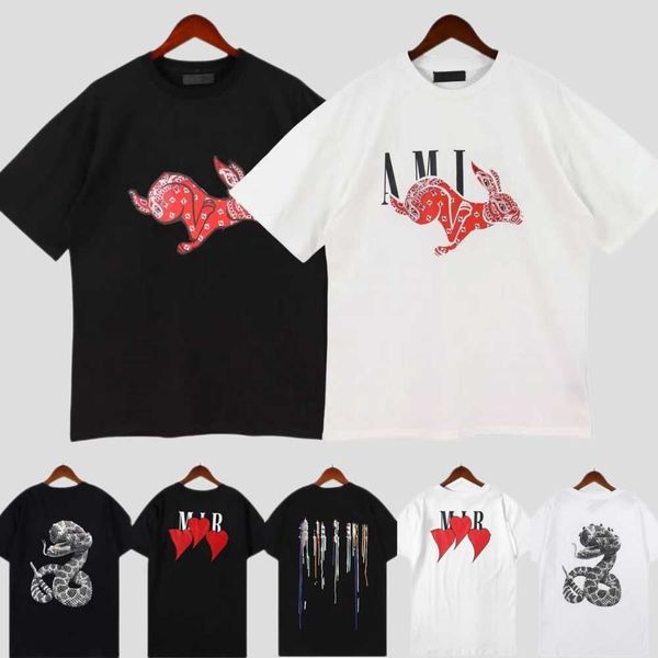 

edition designer t shirt of 2023 rabbit year new couples street wear summer fashion splash-ink letter print design couple short sleevess50l, White;black