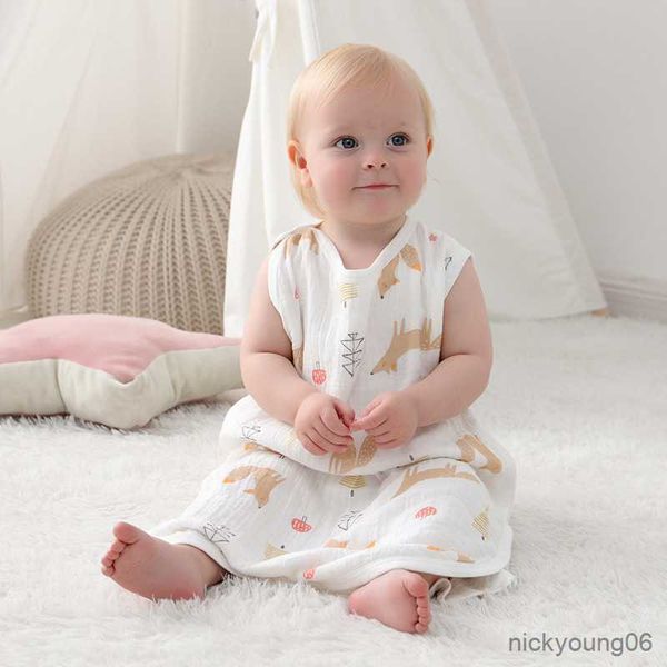 

sleeping bags baby cotton yarn newborn anti-kicking sleepwear summer soft double-layer breathable vest for kids r230614