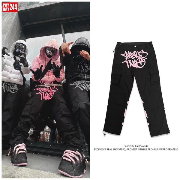

designer men's trousers minus two goods harajuku casual loose punk rock straight wide-leg pants streetwear y2k retro street trend overa, Black